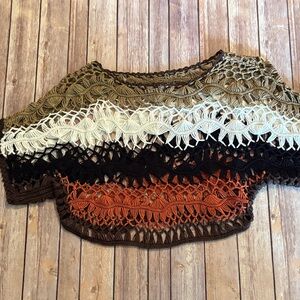 Crochet Stripe Short Sleeve Top in khaki, Cream, Black & Rust